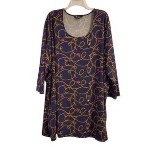 Ulla Popken Women's Blue & Gold Tunic Top 6X (36/38)